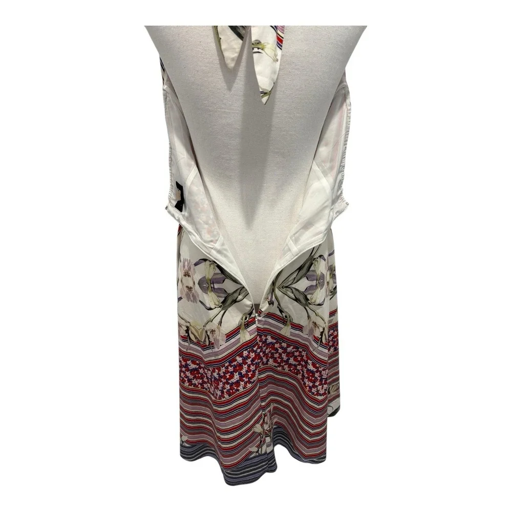 Alexia Admit Dress Women 12 Red Multi Halter Backless Striped Floral Lined Flare